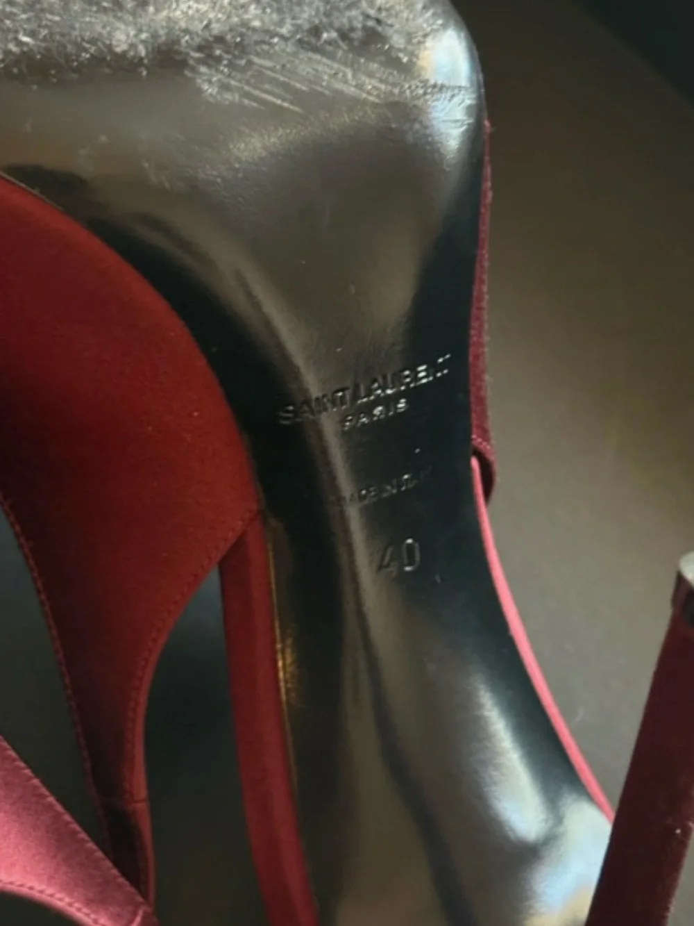 Saint Laurent Burgundy Satin Pointed Slingback Heels - Picture 7 of 8
